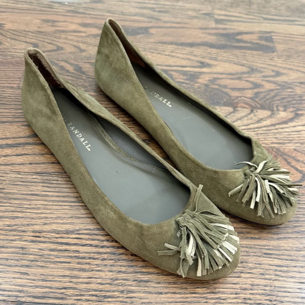 Loeffler Randall Olive Suede Fringe Tassel Ballet Flats Size 8.5 B